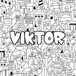 Coloriage pr&eacute;nom VIKTOR - d&eacute;cor Ville
