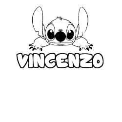 Coloriage prénom VINCENZO - décor Stitch