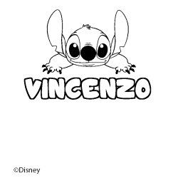 Coloriage pr&eacute;nom VINCENZO - d&eacute;cor Stitch