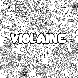 Coloriage pr&eacute;nom VIOLAINE - d&eacute;cor Mandala fruits
