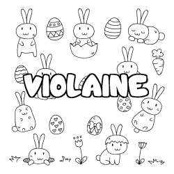 Coloriage pr&eacute;nom VIOLAINE - d&eacute;cor Paques