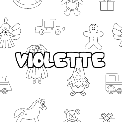 Coloriage prénom VIOLETTE - décor Jouets