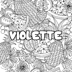 Coloriage prénom VIOLETTE - décor Mandala fruits