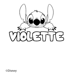 Coloriage pr&eacute;nom VIOLETTE - d&eacute;cor Stitch