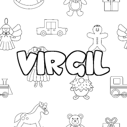 Coloriage pr&eacute;nom VIRGIL - d&eacute;cor Jouets