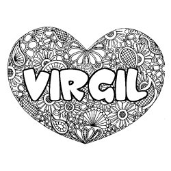 Coloriage pr&eacute;nom VIRGIL - d&eacute;cor Mandala coeur