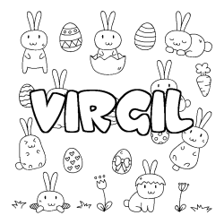 Coloriage pr&eacute;nom VIRGIL - d&eacute;cor Paques