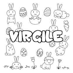 Coloriage pr&eacute;nom VIRGILE - d&eacute;cor Paques