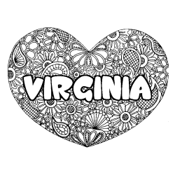Coloriage pr&eacute;nom VIRGINIA - d&eacute;cor Mandala coeur