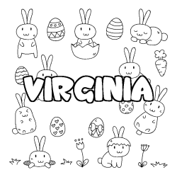 Coloriage pr&eacute;nom VIRGINIA - d&eacute;cor Paques