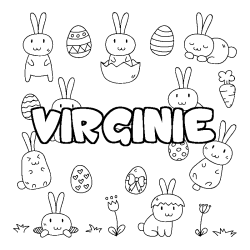 Coloriage pr&eacute;nom VIRGINIE - d&eacute;cor Paques