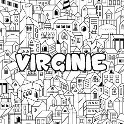 Coloriage pr&eacute;nom VIRGINIE - d&eacute;cor Ville