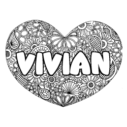 Coloriage prénom VIVIAN - décor Mandala coeur