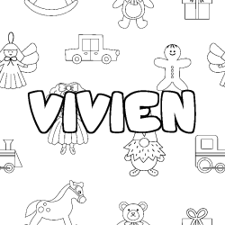 Coloriage prénom VIVIEN - décor Jouets