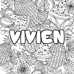 Coloriage pr&eacute;nom VIVIEN - d&eacute;cor Mandala fruits