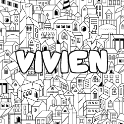 Coloriage pr&eacute;nom VIVIEN - d&eacute;cor Ville