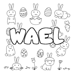 Coloriage prénom WAEL - décor Paques