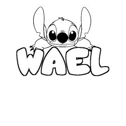 Coloriage prénom WAEL - décor Stitch