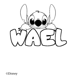 Coloriage pr&eacute;nom WAEL - d&eacute;cor Stitch