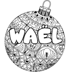 Coloriage prénom WAËL - décor Boule de Noël