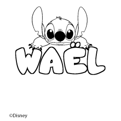 Coloriage pr&eacute;nom WA&Euml;L - d&eacute;cor Stitch