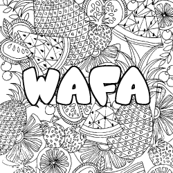 Coloriage prénom WAFA - décor Mandala fruits