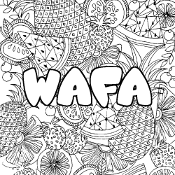 Coloriage pr&eacute;nom WAFA - d&eacute;cor Mandala fruits