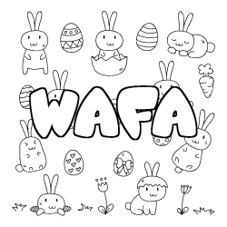 Coloriage prénom WAFA - décor Paques