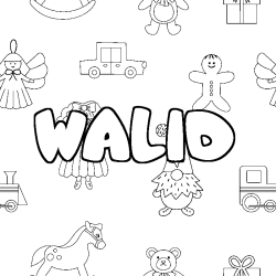 Coloriage prénom WALID - décor Jouets