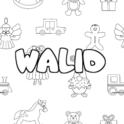 Coloriage pr&eacute;nom WALID - d&eacute;cor Jouets
