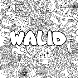 Coloriage pr&eacute;nom WALID - d&eacute;cor Mandala fruits