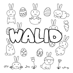 Coloriage pr&eacute;nom WALID - d&eacute;cor Paques