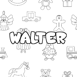 Coloriage prénom WALTER - décor Jouets