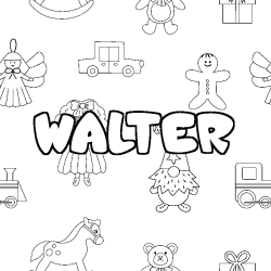 Coloriage pr&eacute;nom WALTER - d&eacute;cor Jouets