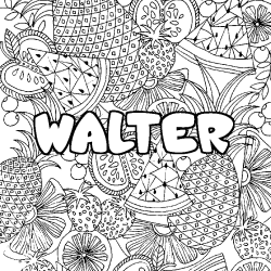 Coloriage prénom WALTER - décor Mandala fruits