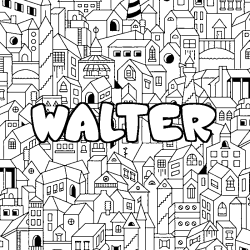 Coloriage prénom WALTER - décor Ville