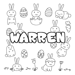 Coloriage prénom WARREN - décor Paques