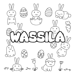 Coloriage prénom WASSILA - décor Paques