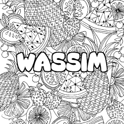 Coloriage pr&eacute;nom WASSIM - d&eacute;cor Mandala fruits