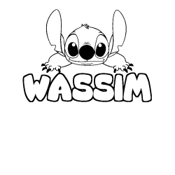 Coloriage prénom WASSIM - décor Stitch