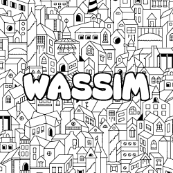Coloriage pr&eacute;nom WASSIM - d&eacute;cor Ville