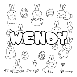 Coloriage pr&eacute;nom WENDY - d&eacute;cor Paques