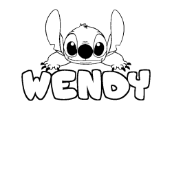 Coloriage prénom WENDY - décor Stitch