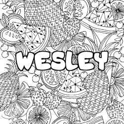 Coloriage prénom WESLEY - décor Mandala fruits