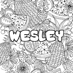 Coloriage pr&eacute;nom WESLEY - d&eacute;cor Mandala fruits