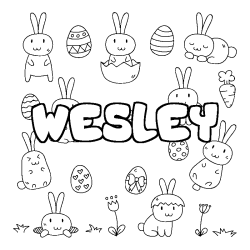 Coloriage pr&eacute;nom WESLEY - d&eacute;cor Paques