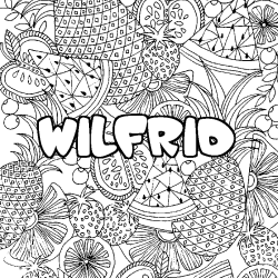 Coloriage prénom WILFRID - décor Mandala fruits