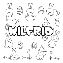 Coloriage prénom WILFRID - décor Paques