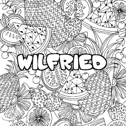Coloriage pr&eacute;nom WILFRIED - d&eacute;cor Mandala fruits