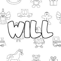 Coloriage pr&eacute;nom WILL - d&eacute;cor Jouets